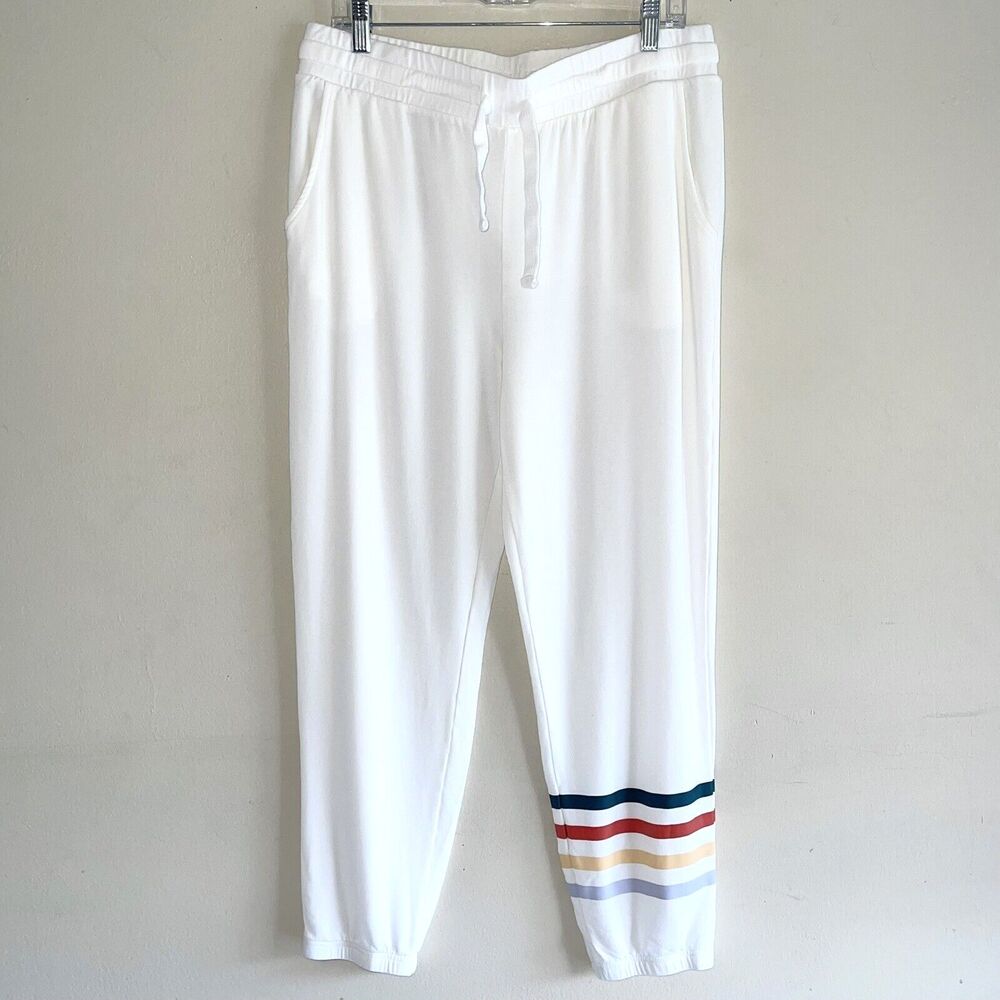 For The Republic White Cropped Casual Joggers L Pull On Multicolor Stripes Pants